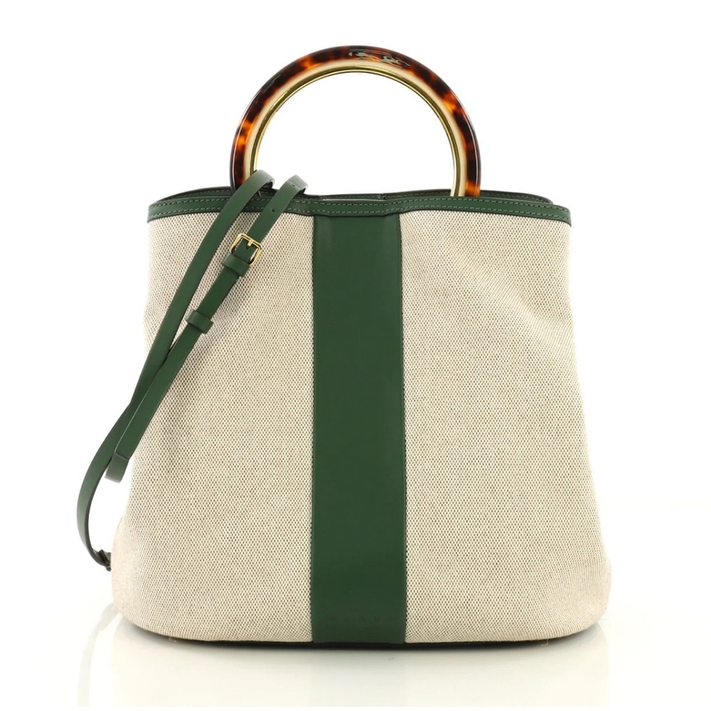 Marni Pannier Bucket Bag Canvas‎ with Leather Medium and original dusting bag
